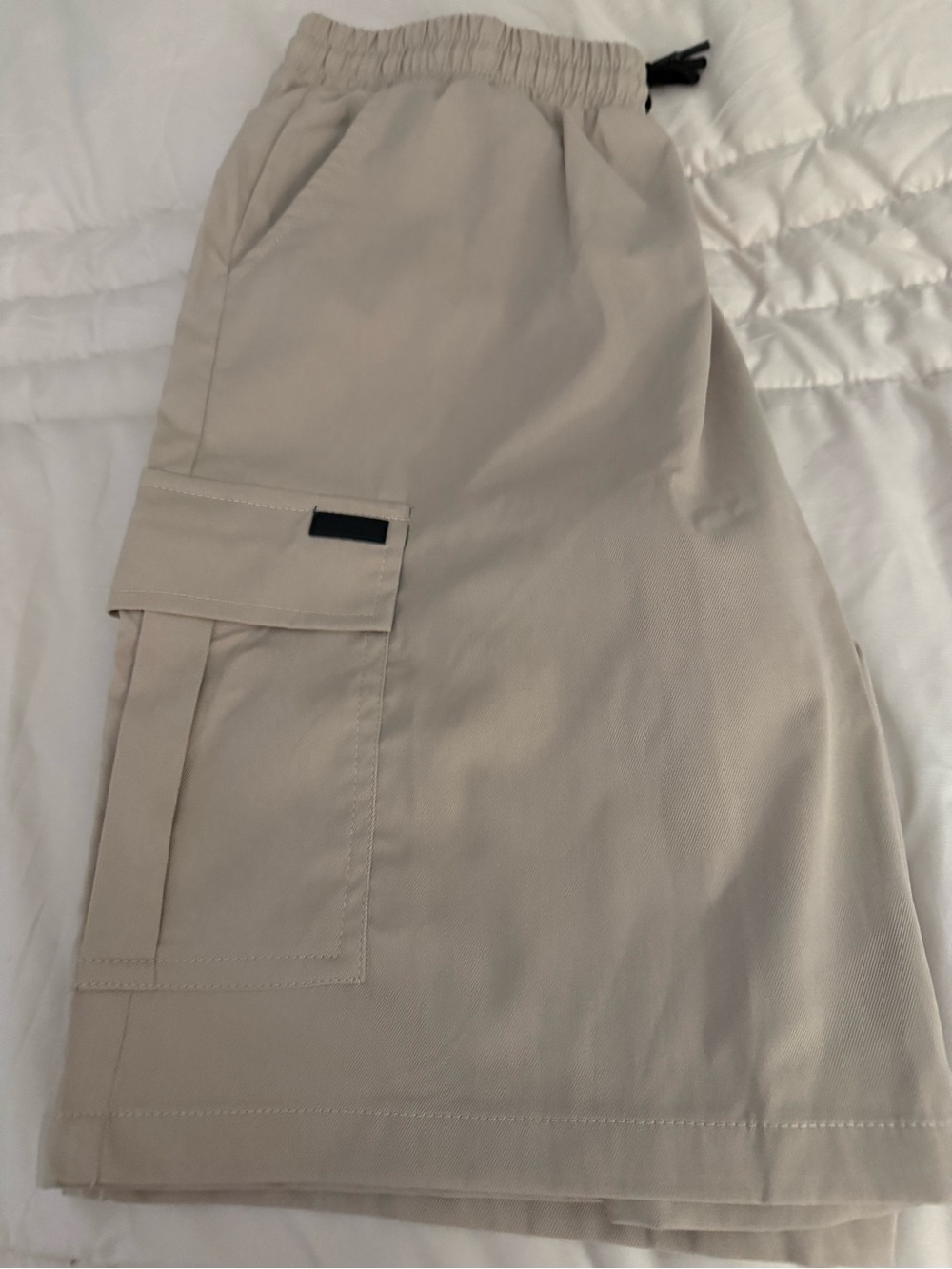 Men's Taupe Cargo Shorts with Elastic Waist and Pocket Flap